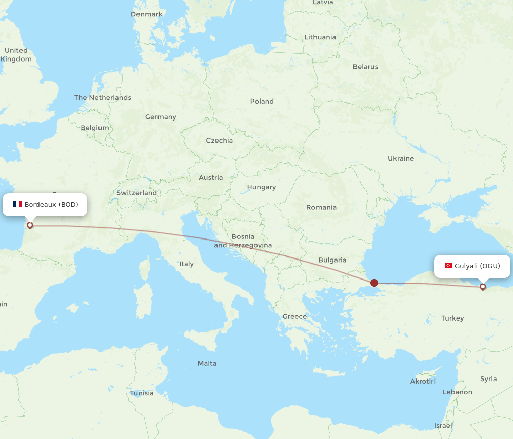 BOD to OGU flights and routes map