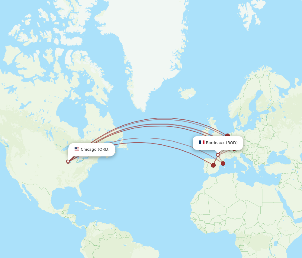 BOD to ORD flights and routes map