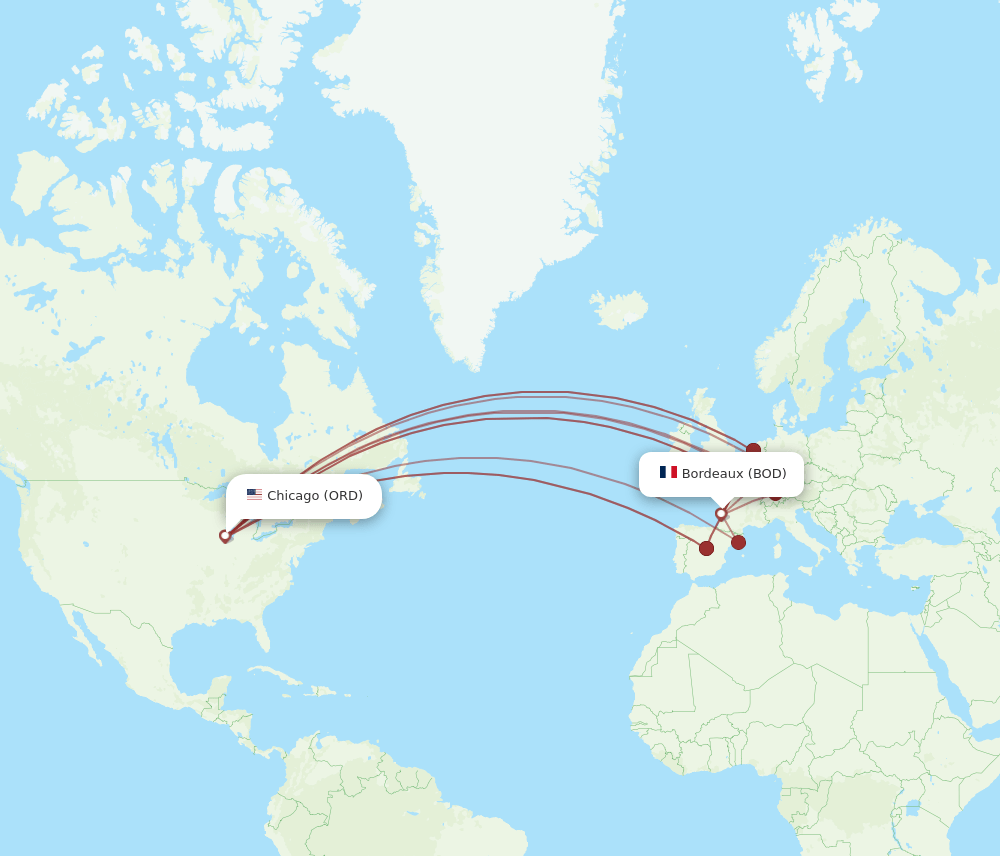 BOD to ORD flights and routes map