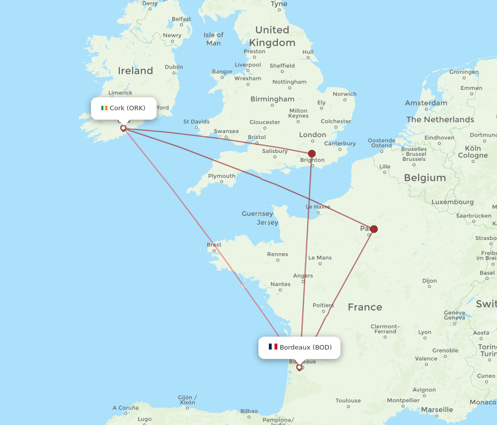 BOD-ORK flight routes