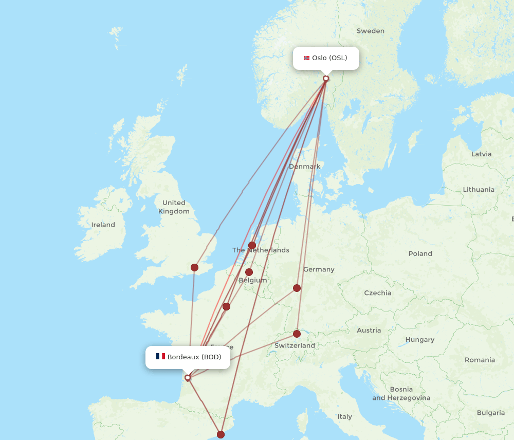 BOD-OSL flight routes