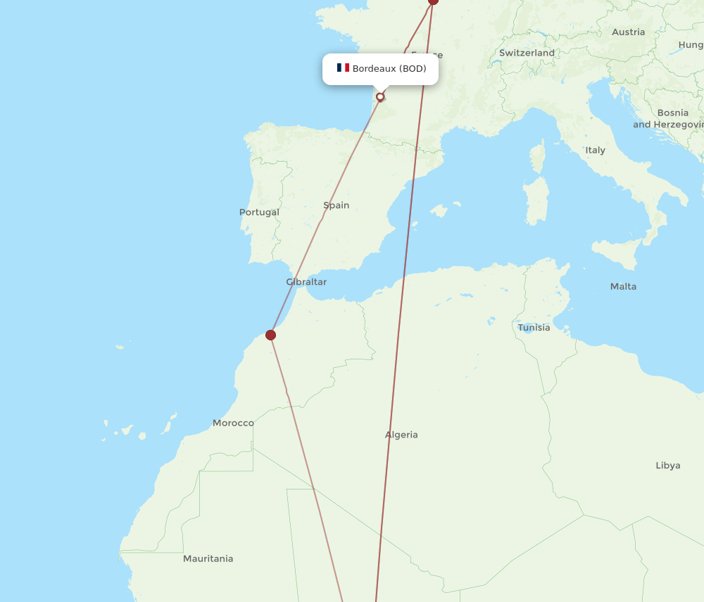 BOD to OUA flights and routes map