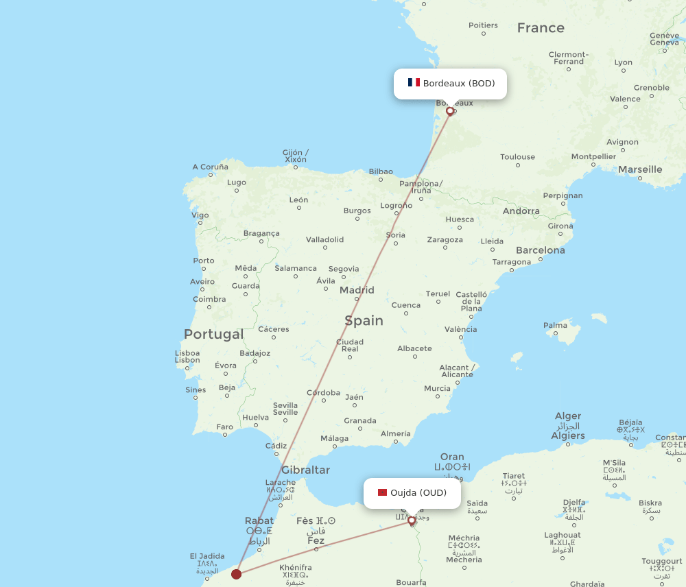 BOD-OUD flight routes