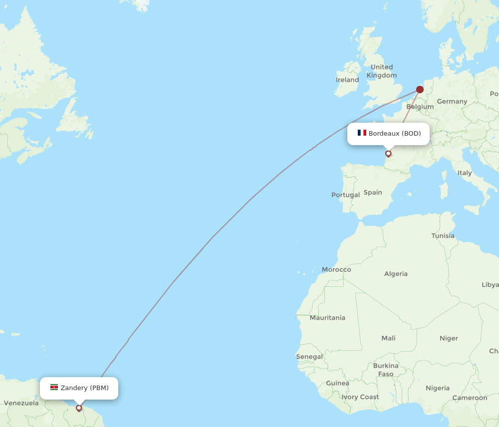 BOD-PBM flight routes