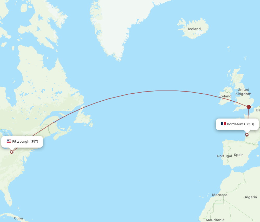 BOD to PIT flights and routes map