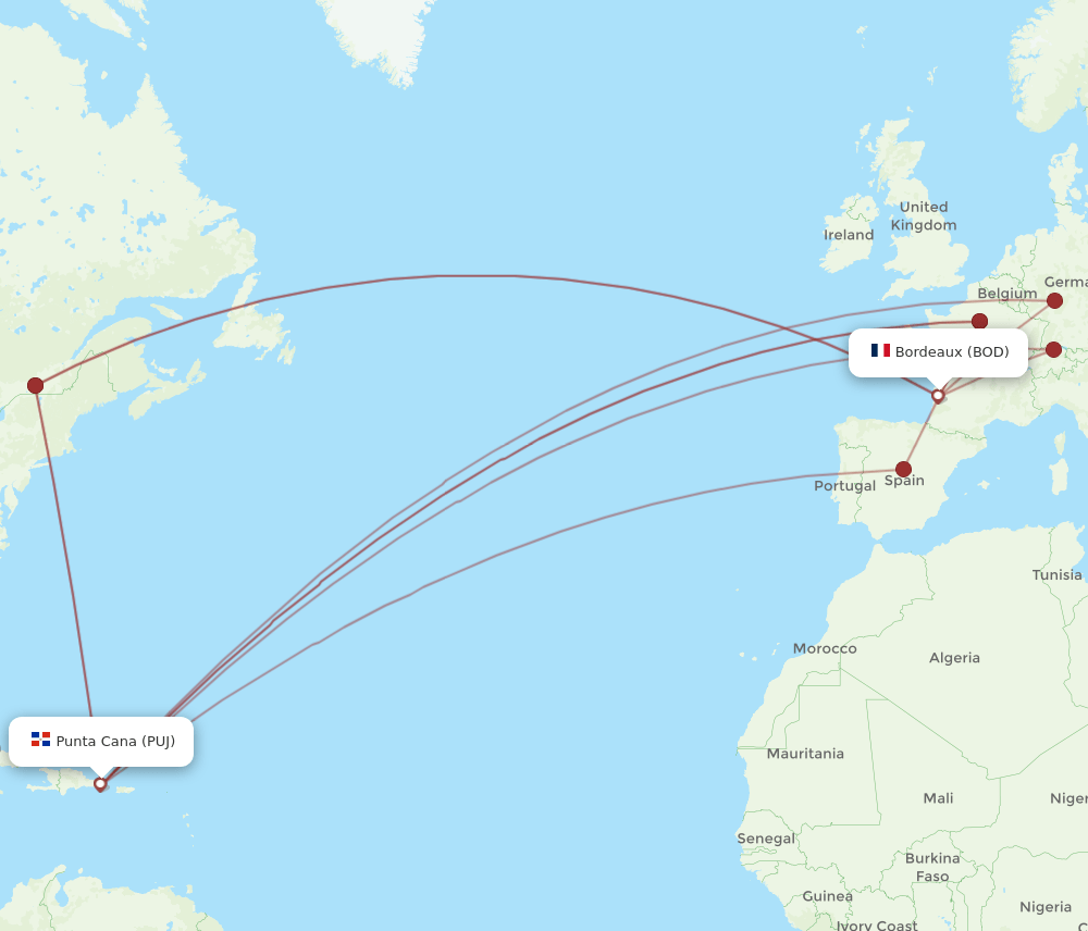 BOD-PUJ flight routes