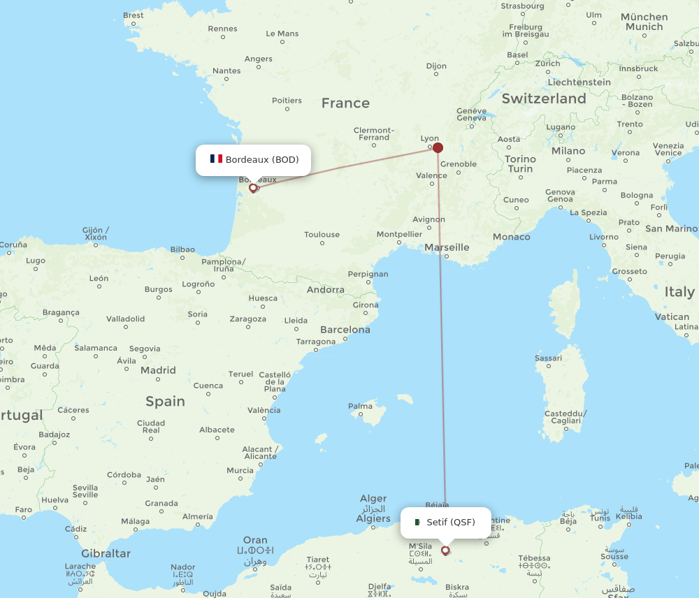 BOD-QSF flight routes