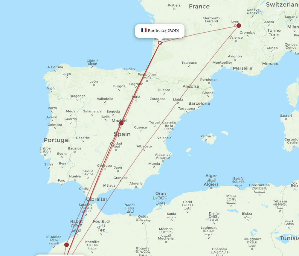 BOD-RAK flight routes