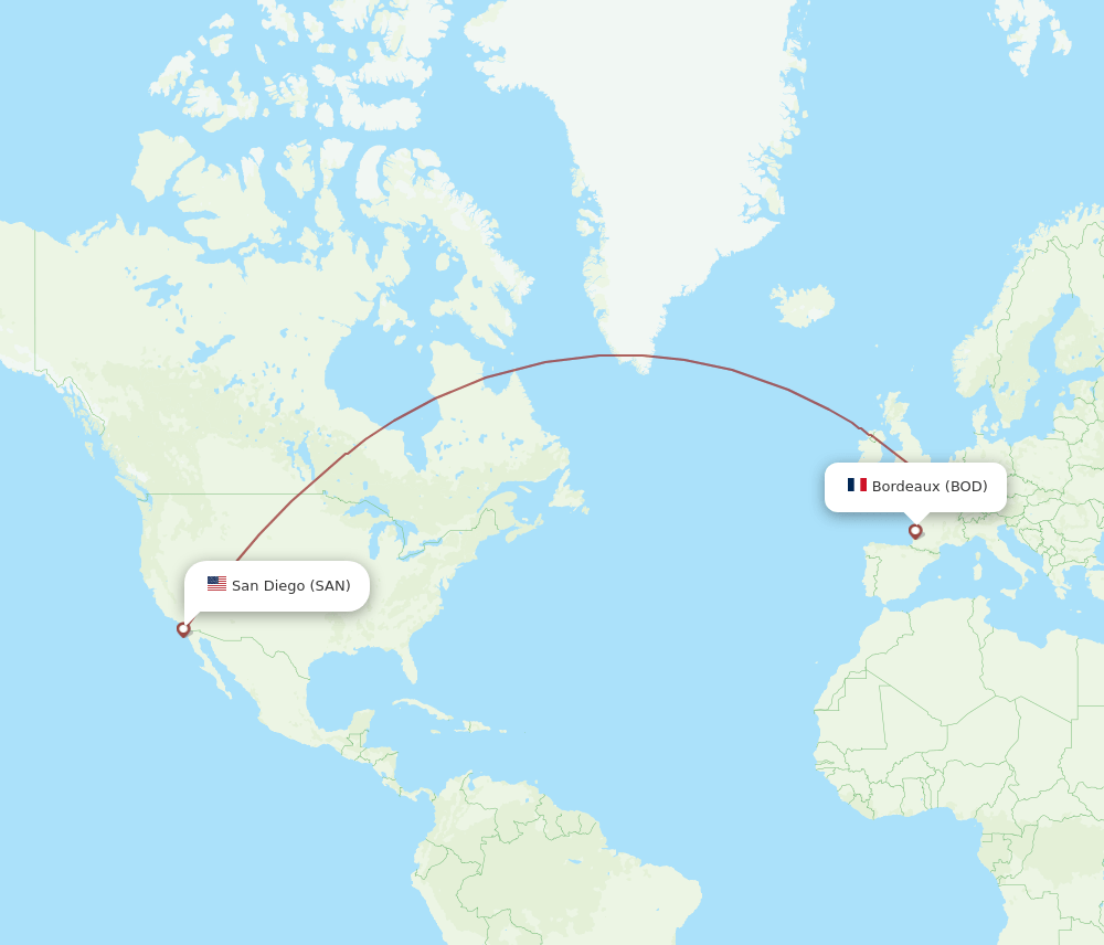 BOD to SAN flights and routes map