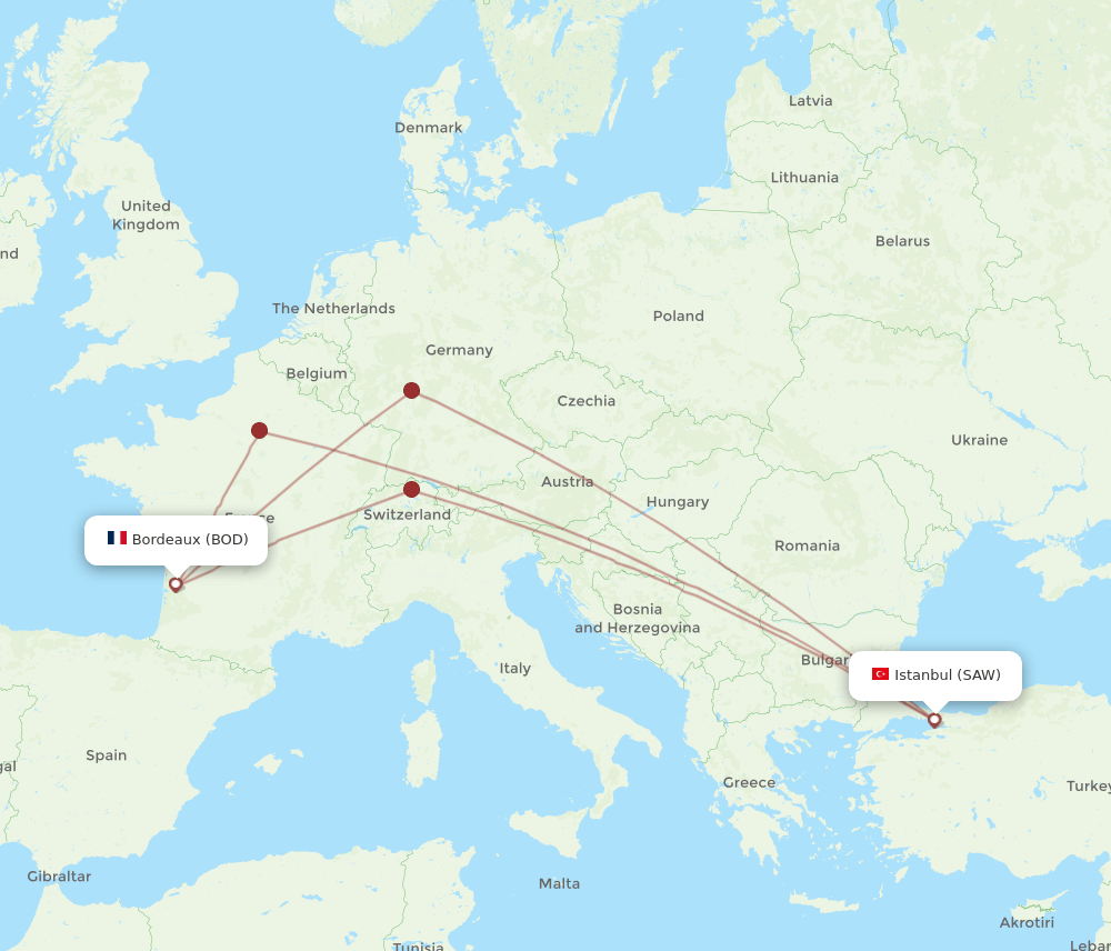 BOD-SAW flight routes
