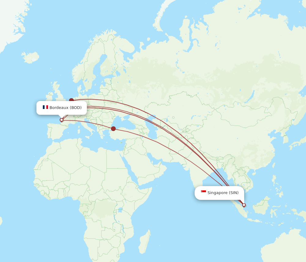 BOD-SIN flight routes