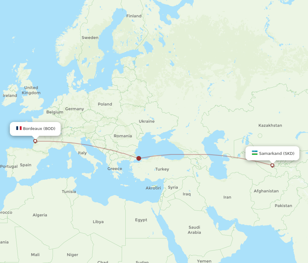 BOD-SKD flight routes