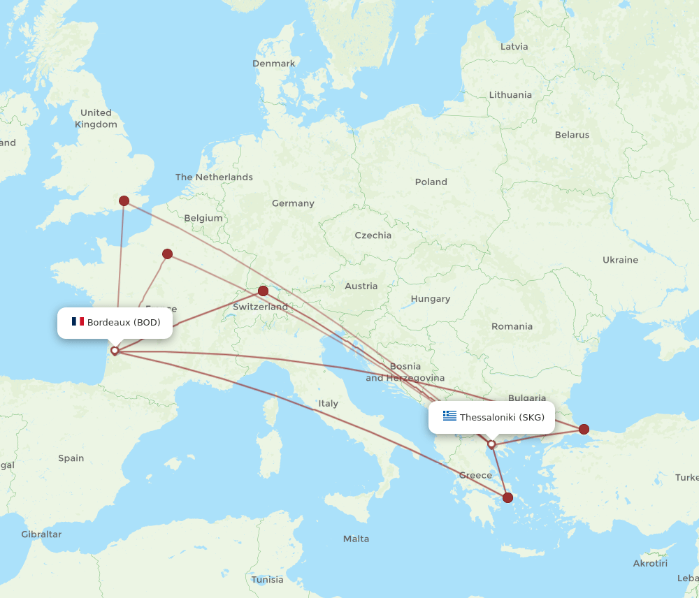 BOD-SKG flight routes