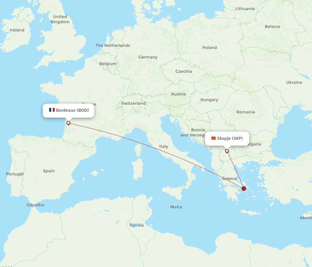 BOD-SKP flight routes