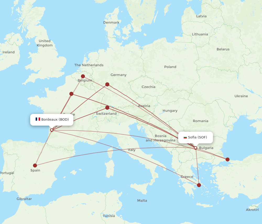 BOD-SOF flight routes
