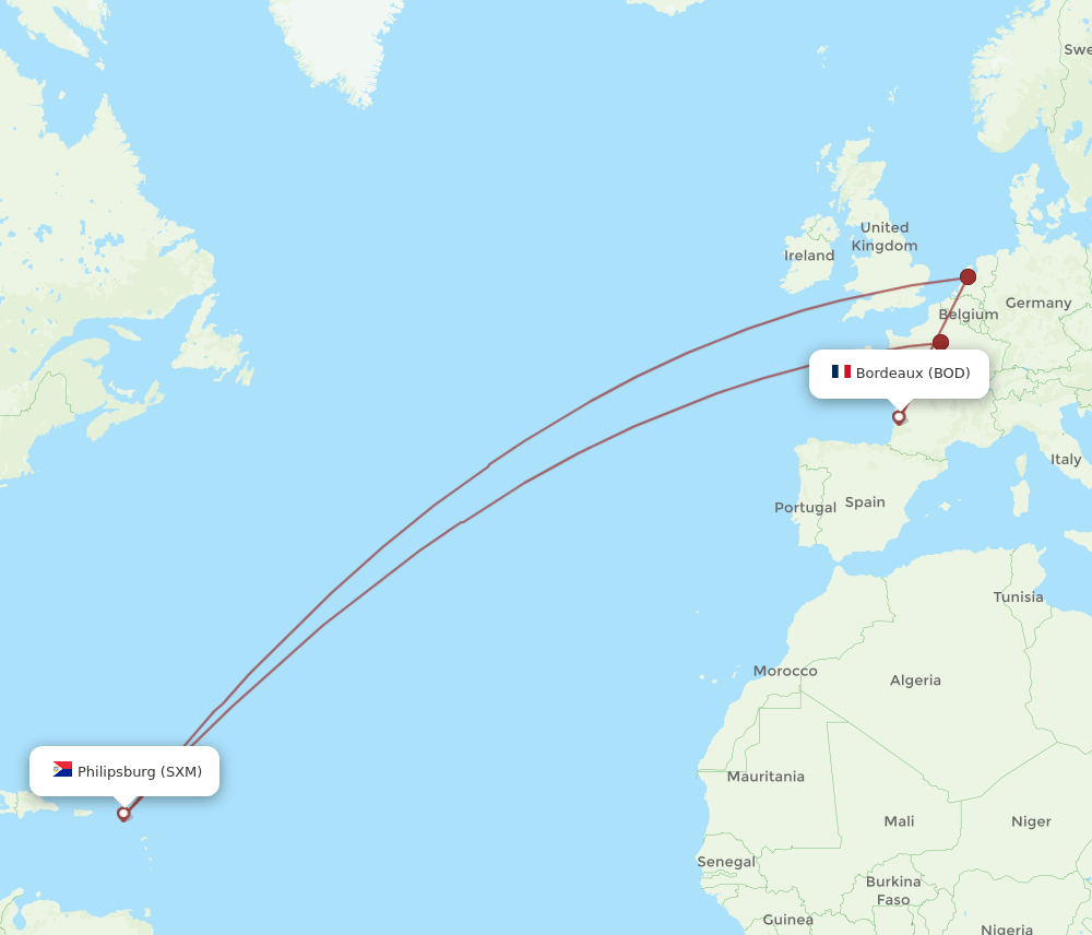 BOD-SXM flight routes