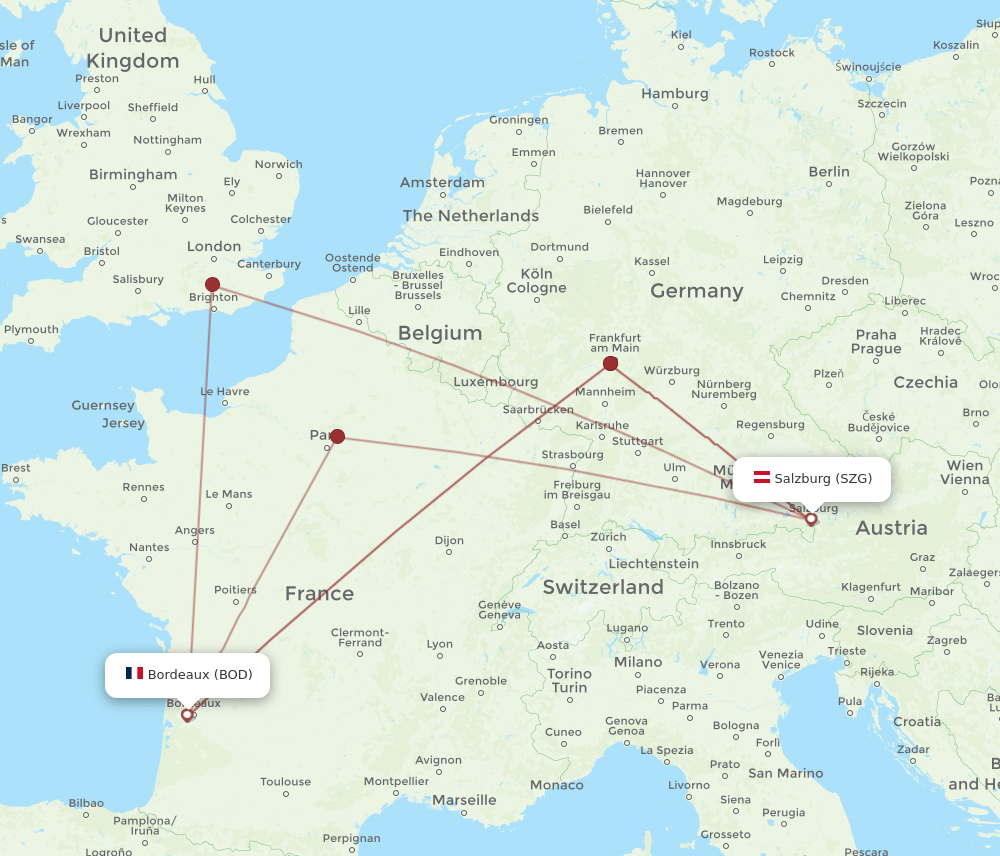 BOD-SZG flight routes