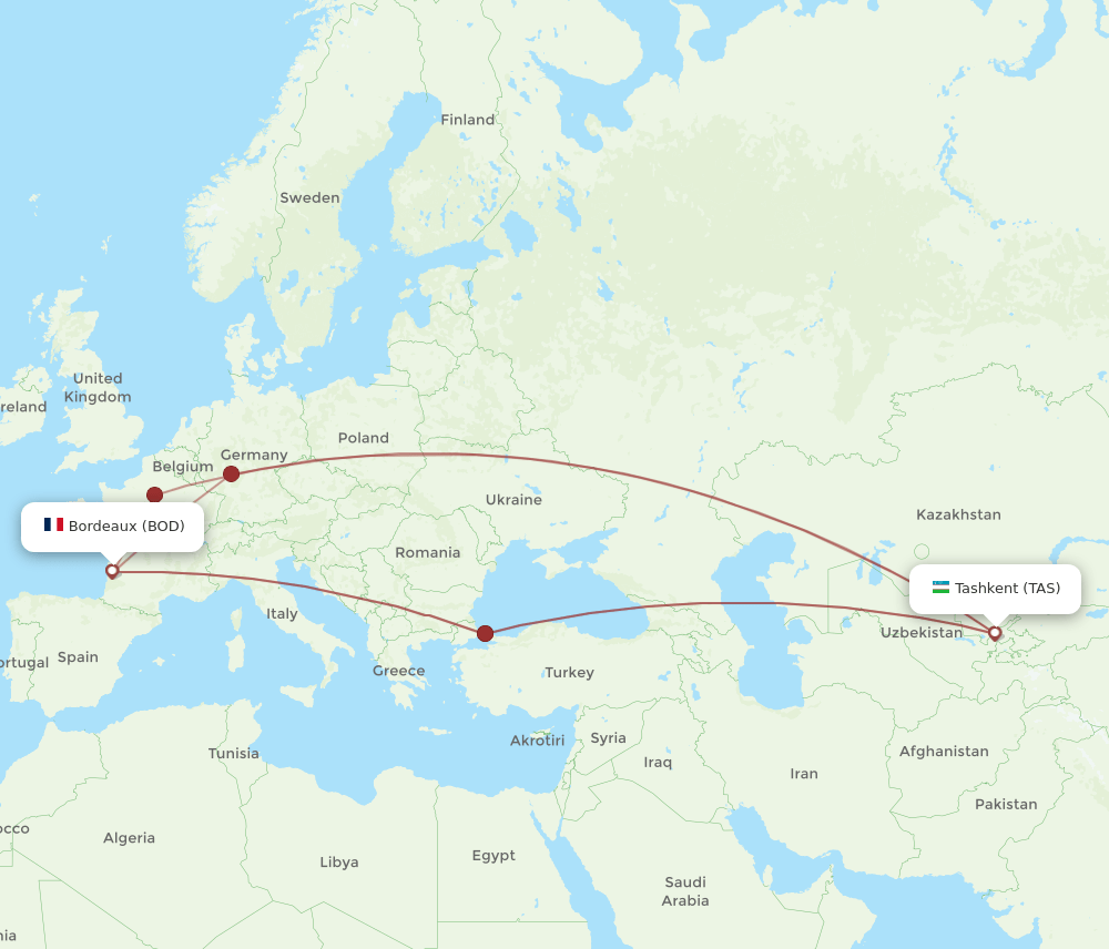 BOD-TAS flight routes