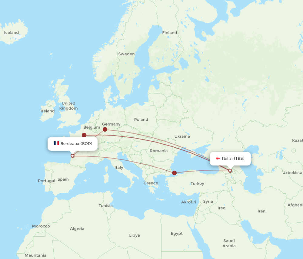 BOD-TBS flight routes