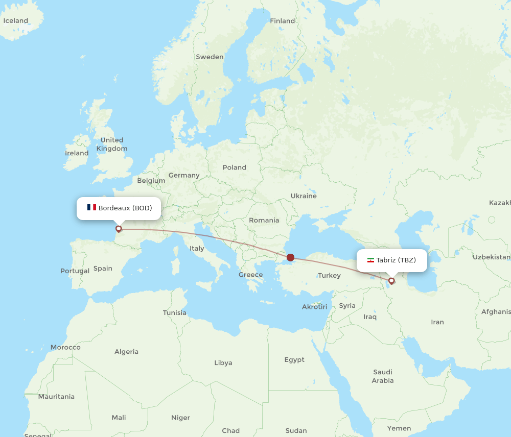 BOD-TBZ flight routes