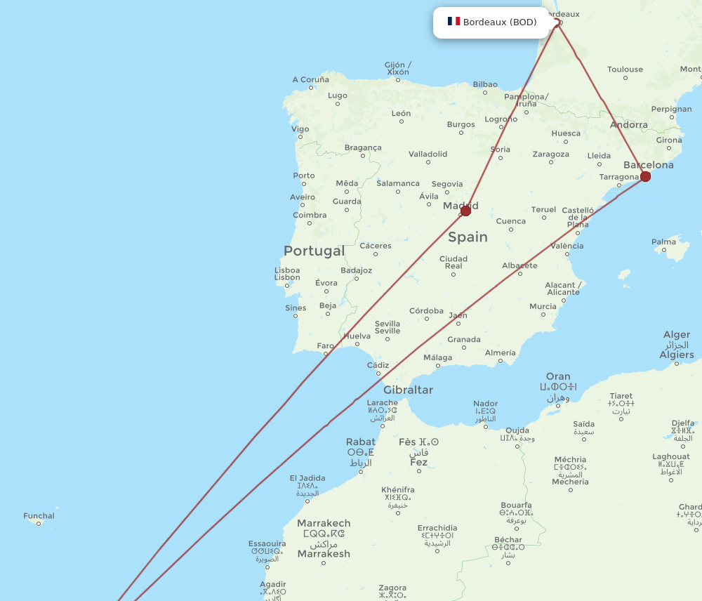 BOD-TFN flight routes