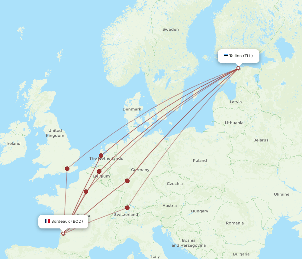 BOD-TLL flight routes