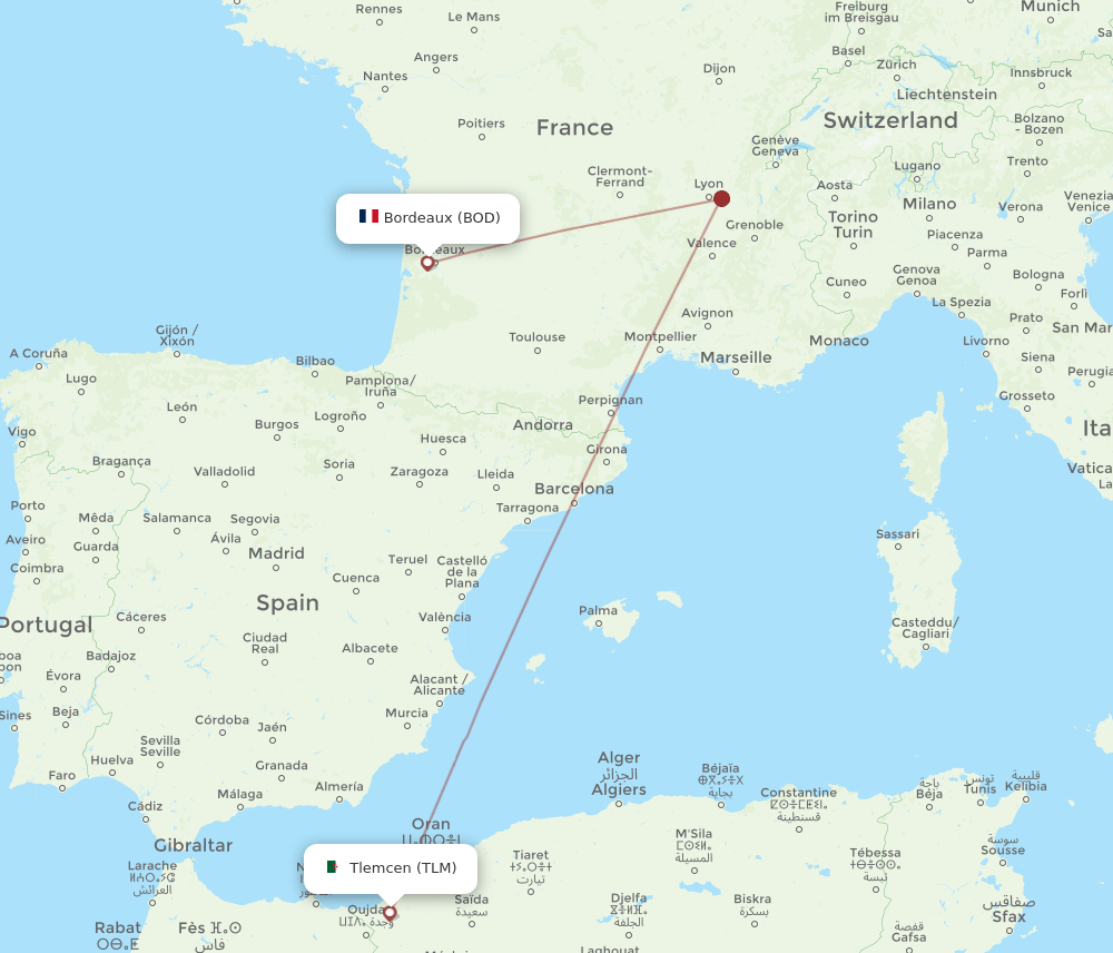 BOD-TLM flight routes