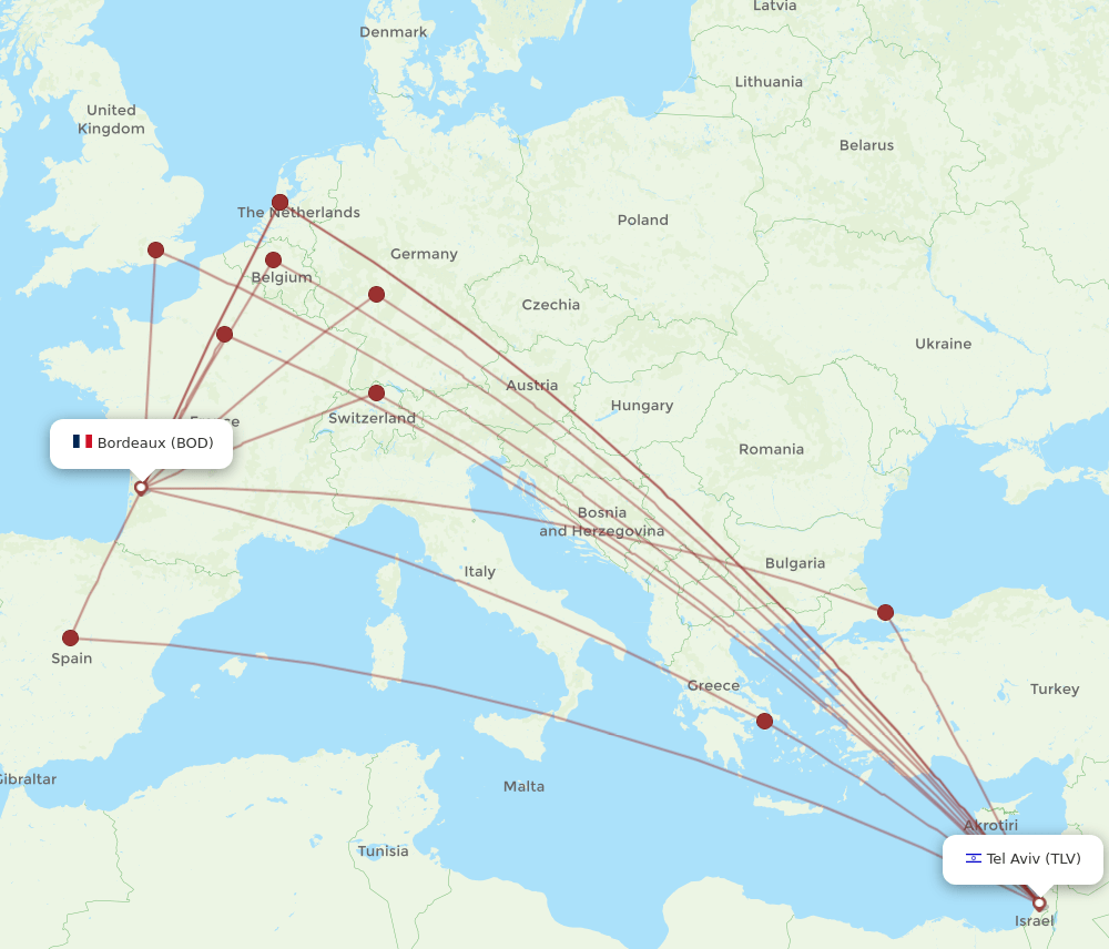 BOD-TLV flight routes