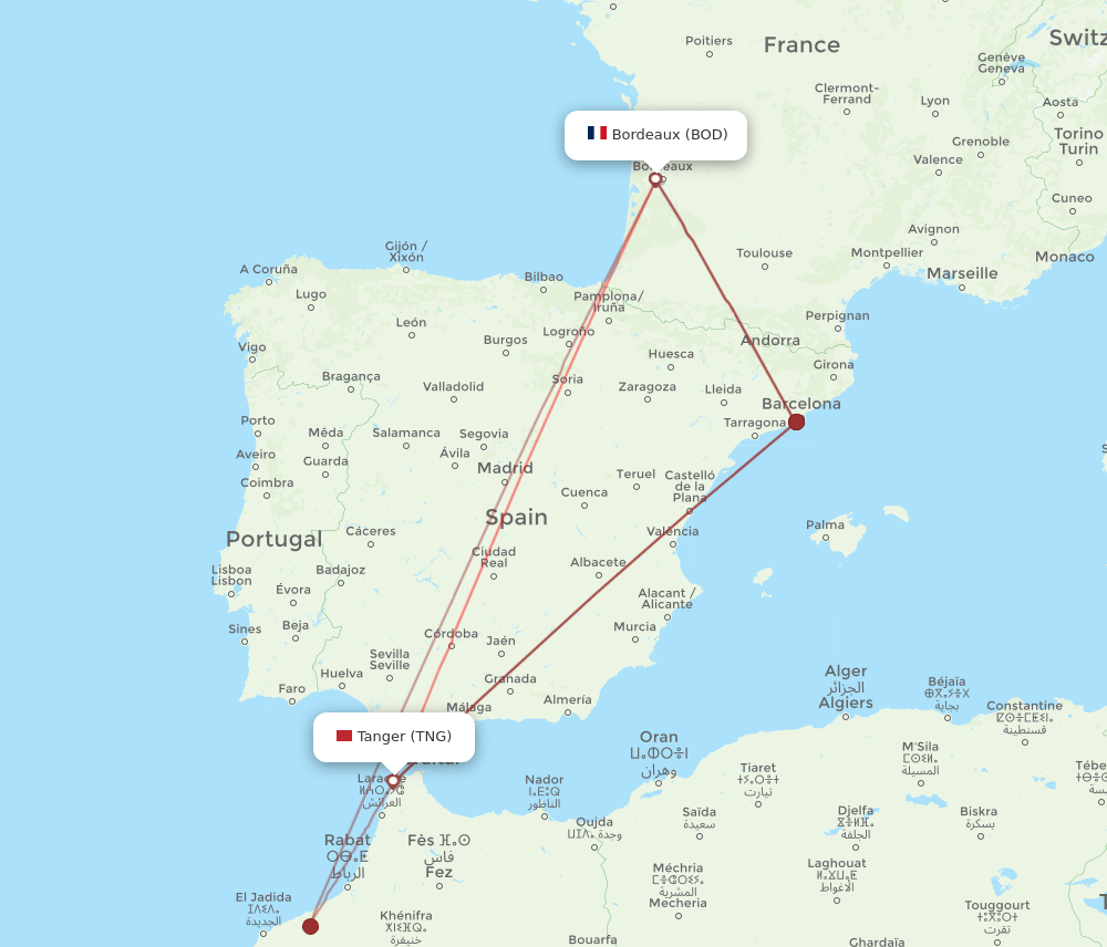 BOD-TNG flight routes