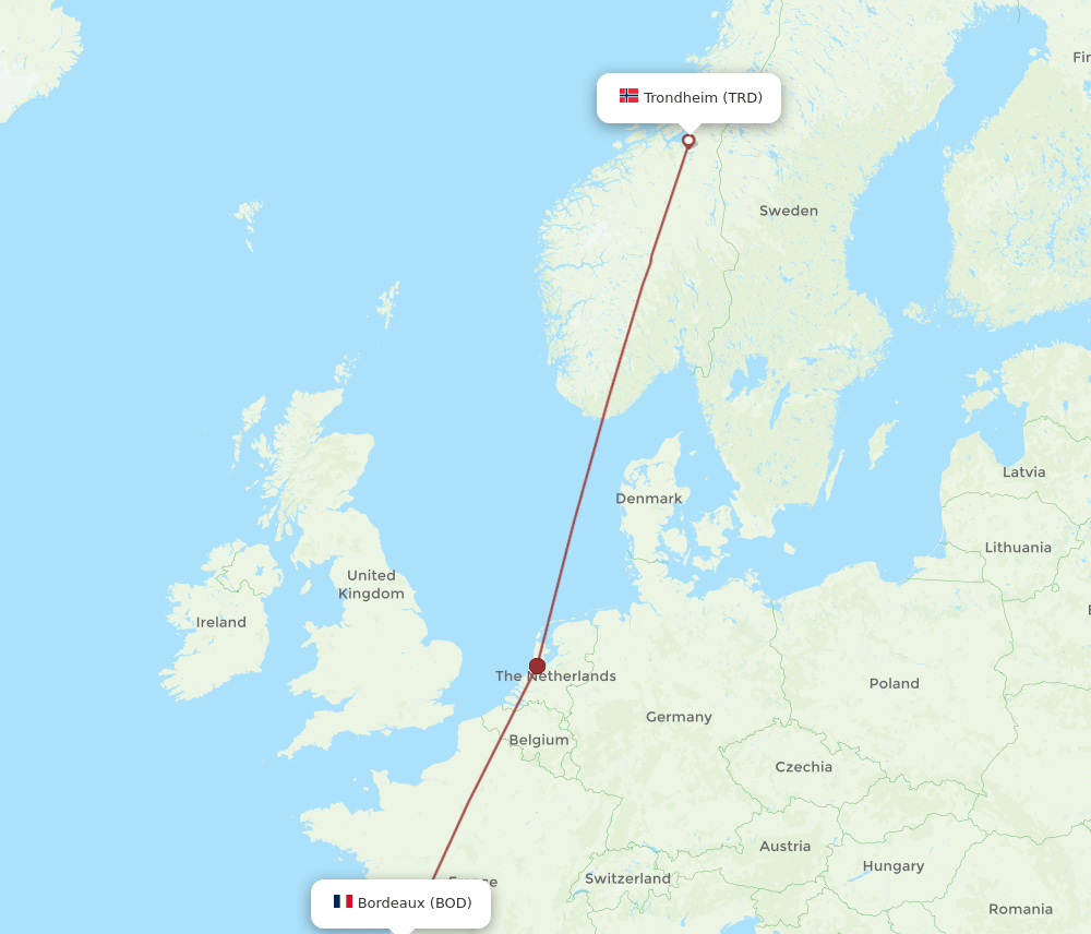 BOD-TRD flight routes