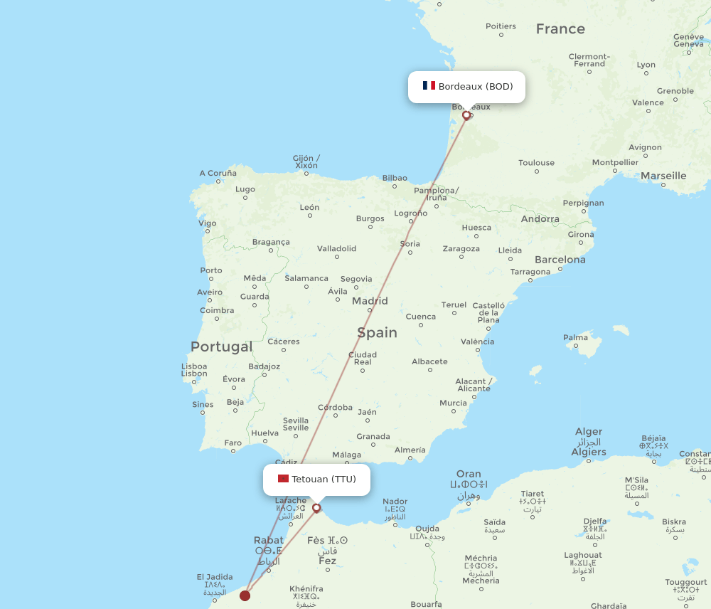 BOD-TTU flight routes