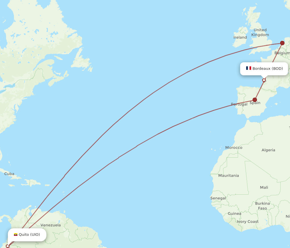 BOD-UIO flight routes