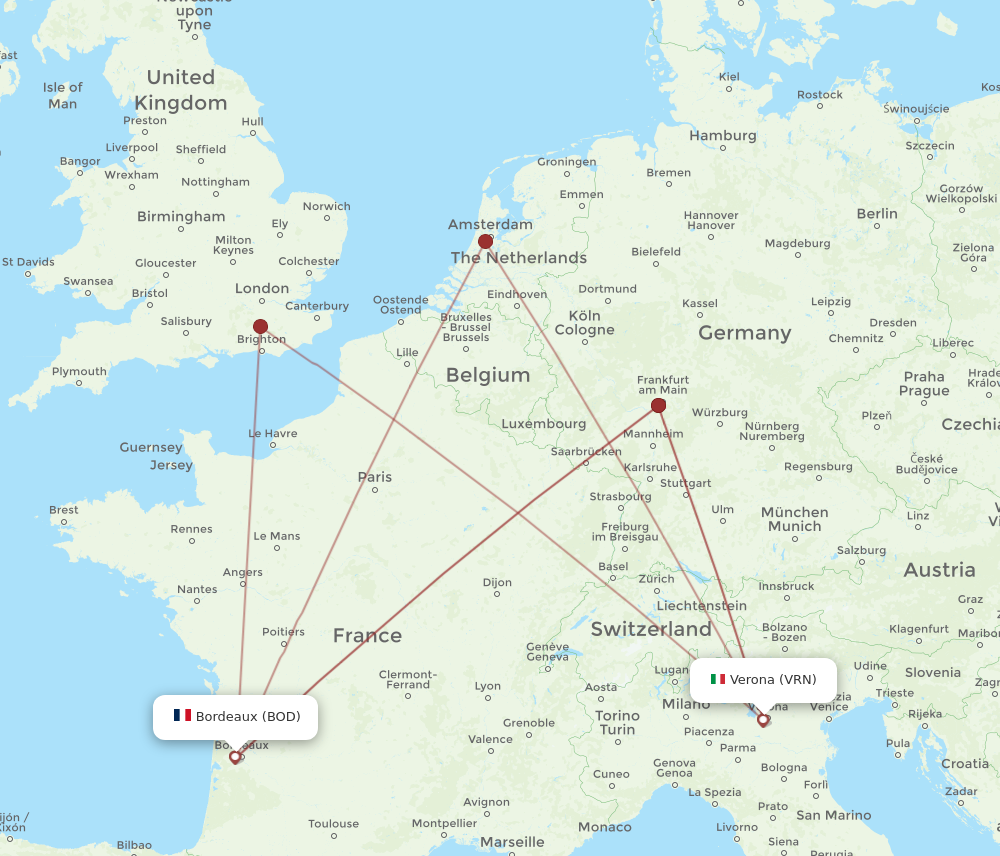 BOD to VRN flights and routes map