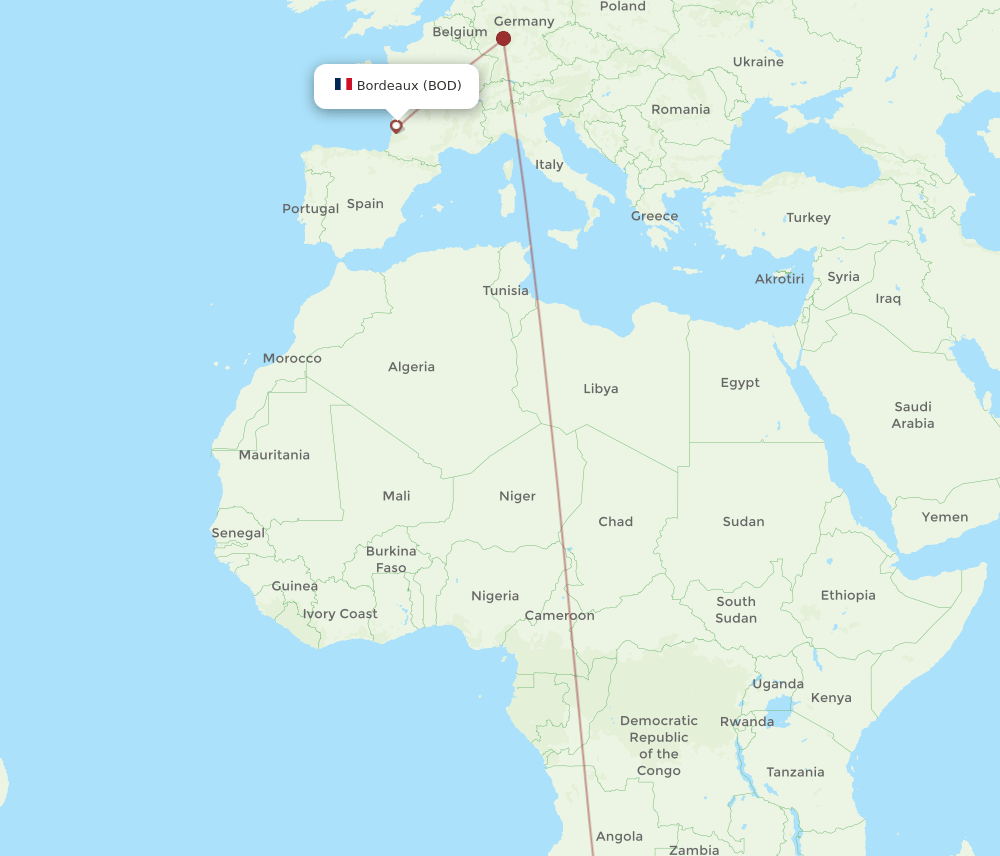 BOD-WDH flight routes
