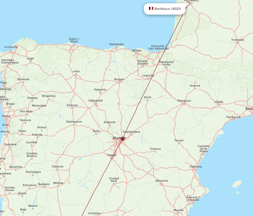 BOD to XRY flights and routes map