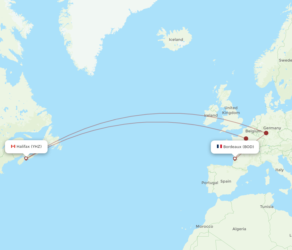 BOD-YHZ flight routes