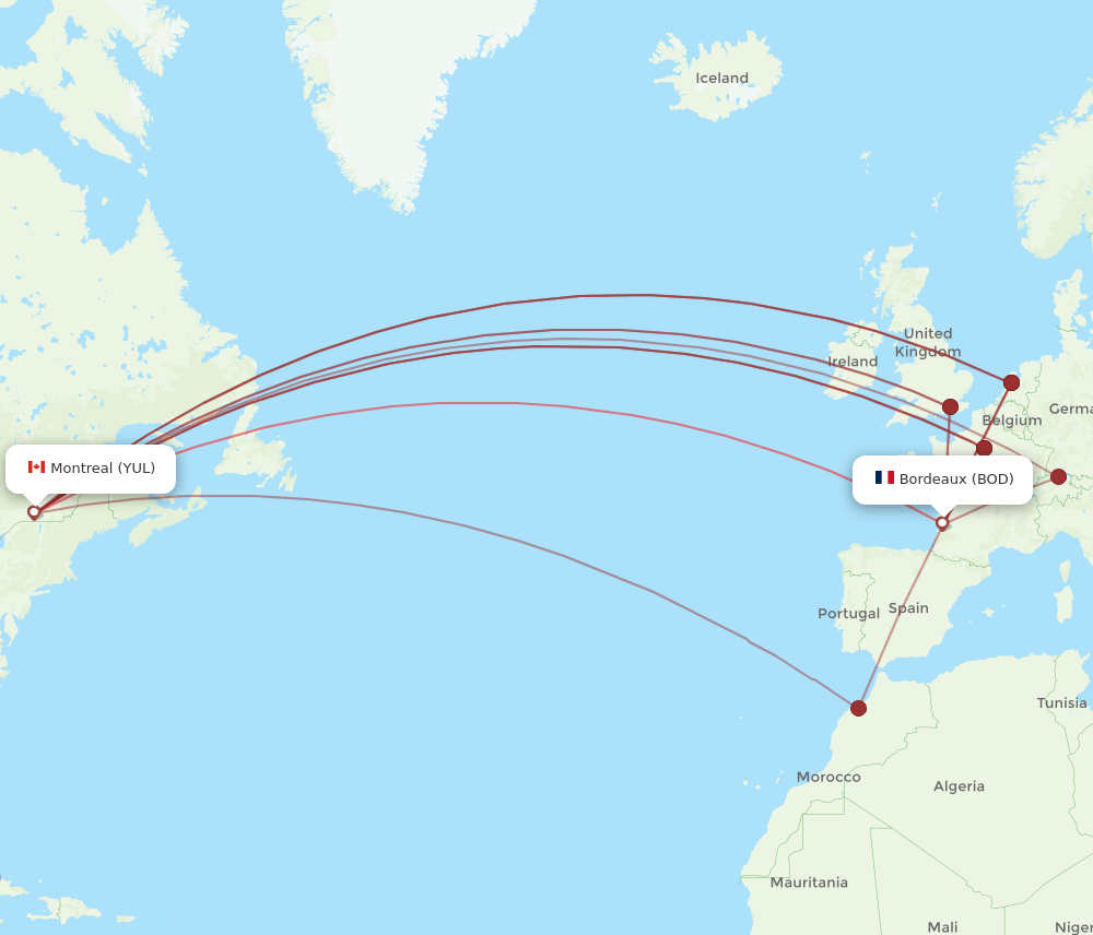 BOD-YUL flight routes