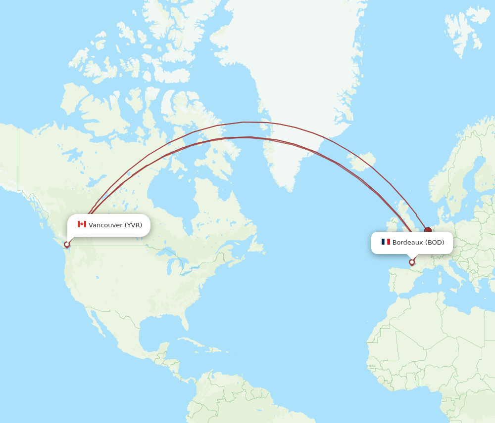 YVR to BOD flights and routes map