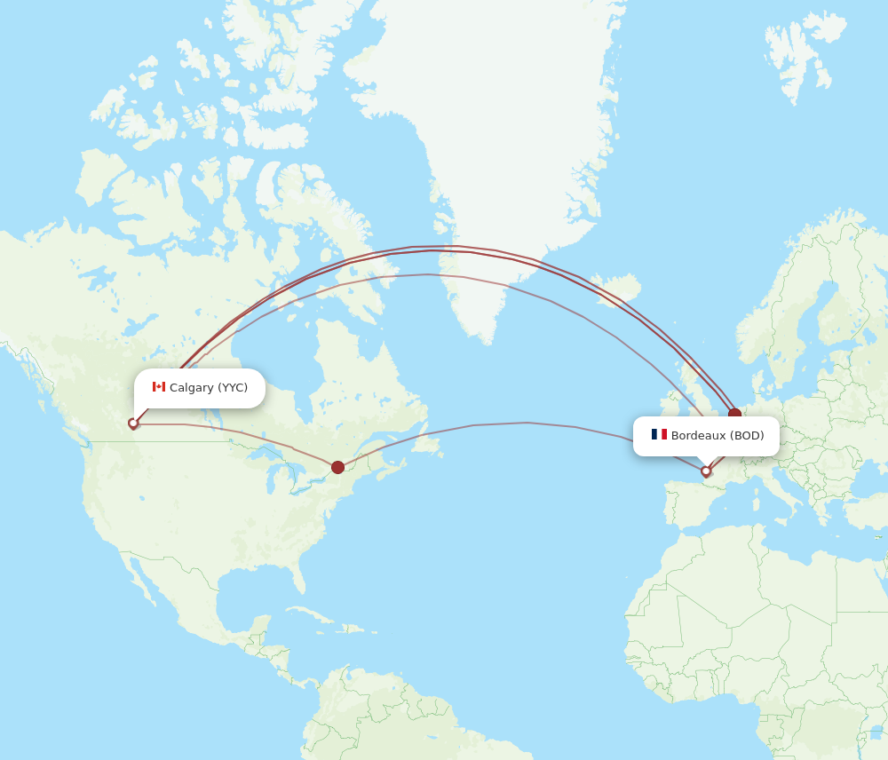 YYC to BOD flights and routes map