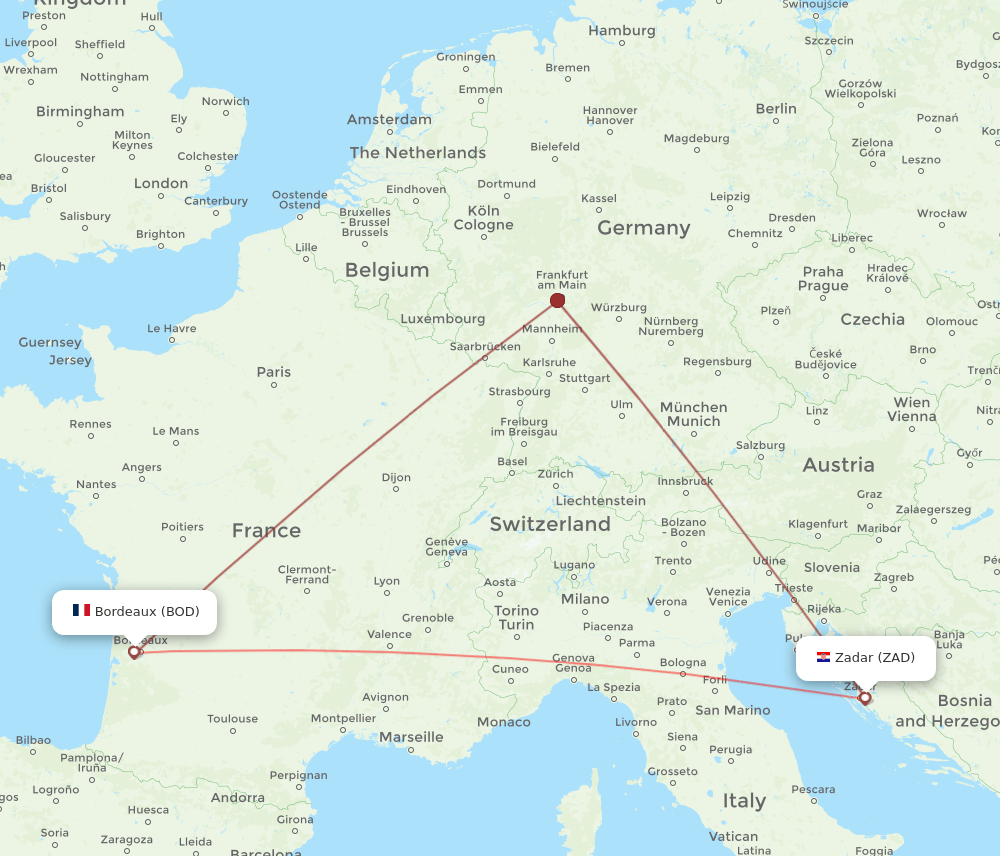 BOD to ZAD flights and routes map