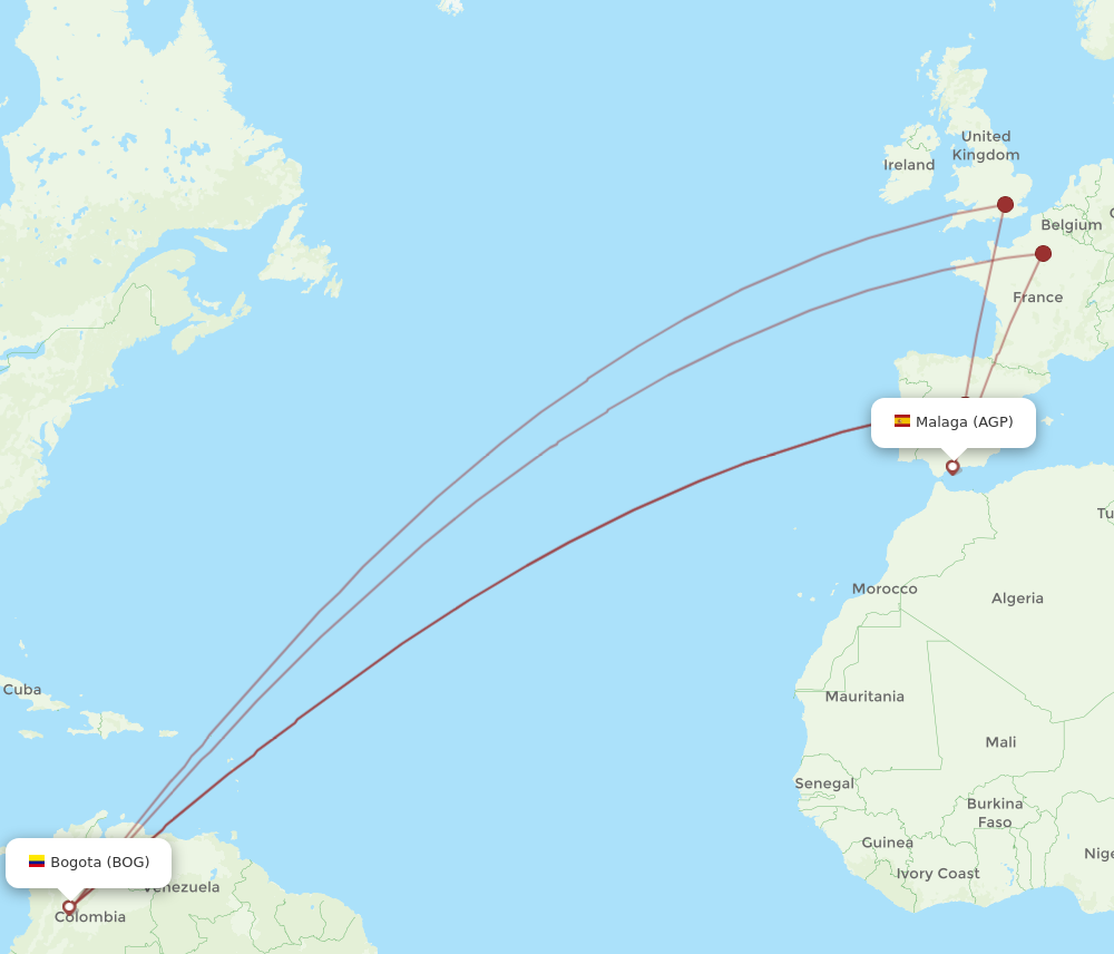 BOG to AGP flights and routes map
