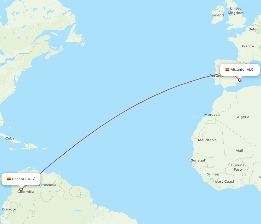 BOG-ALC flight routes