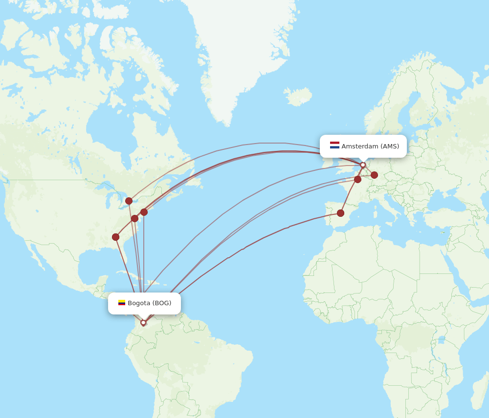 BOG-AMS flight routes