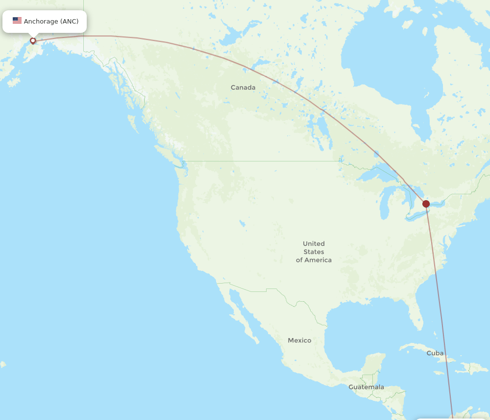 Anchorage - Bogota route map and flight paths