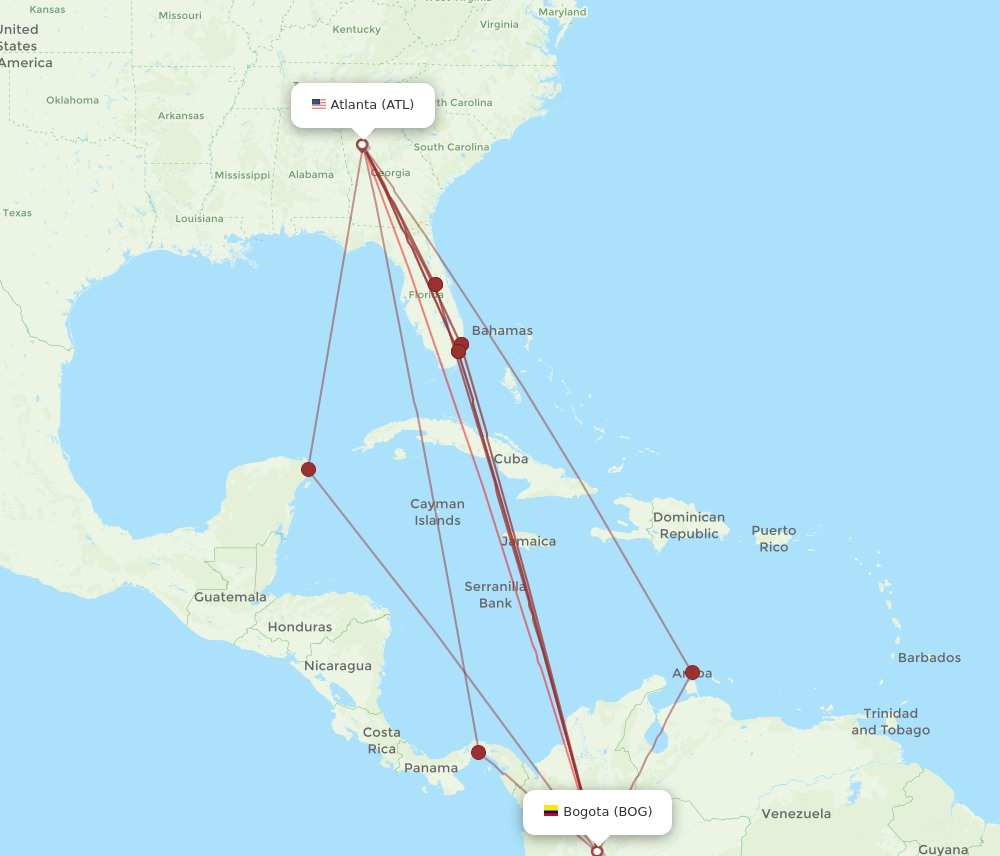 BOG to ATL flights and routes map