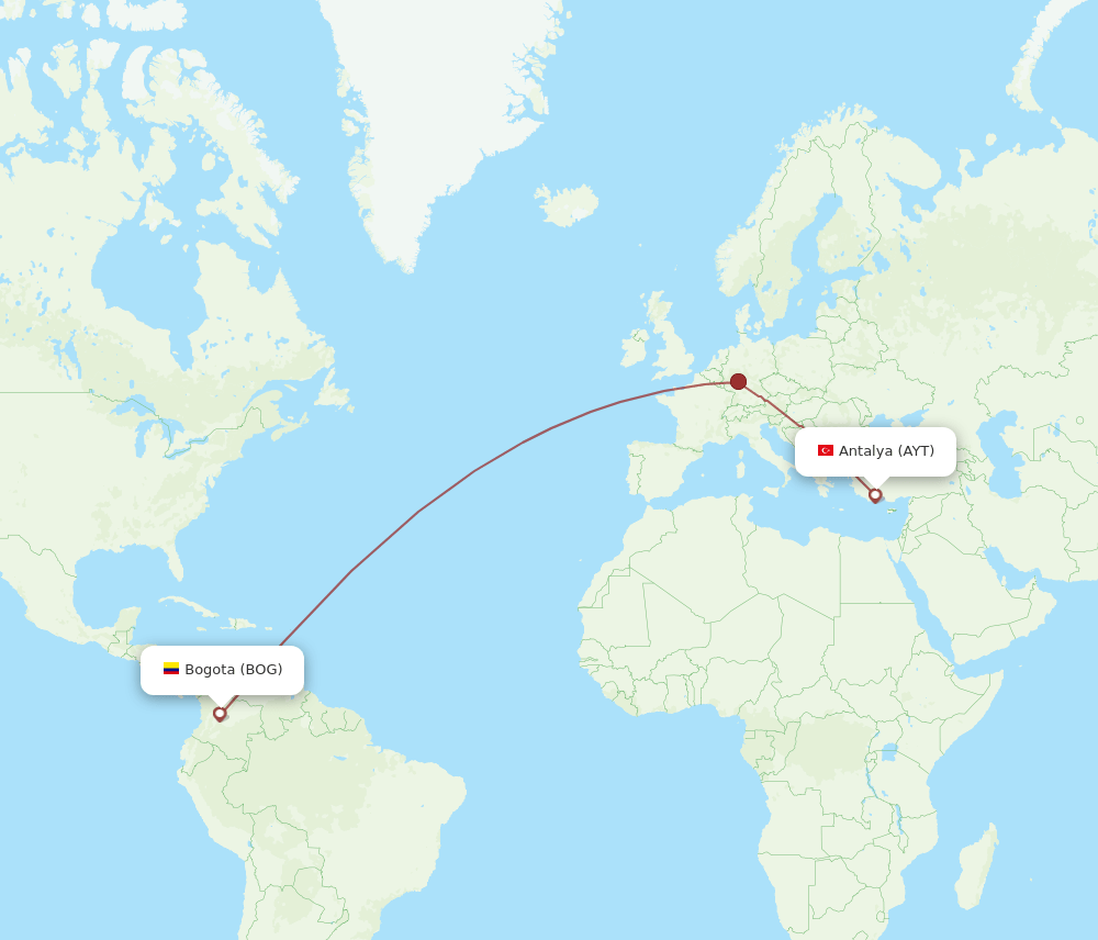 BOG to AYT flights and routes map