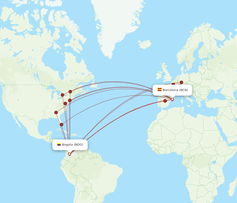 BOG to BCN flights and routes map