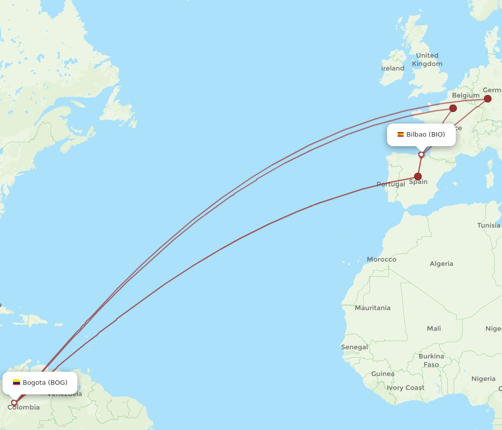 BOG to BIO flights and routes map