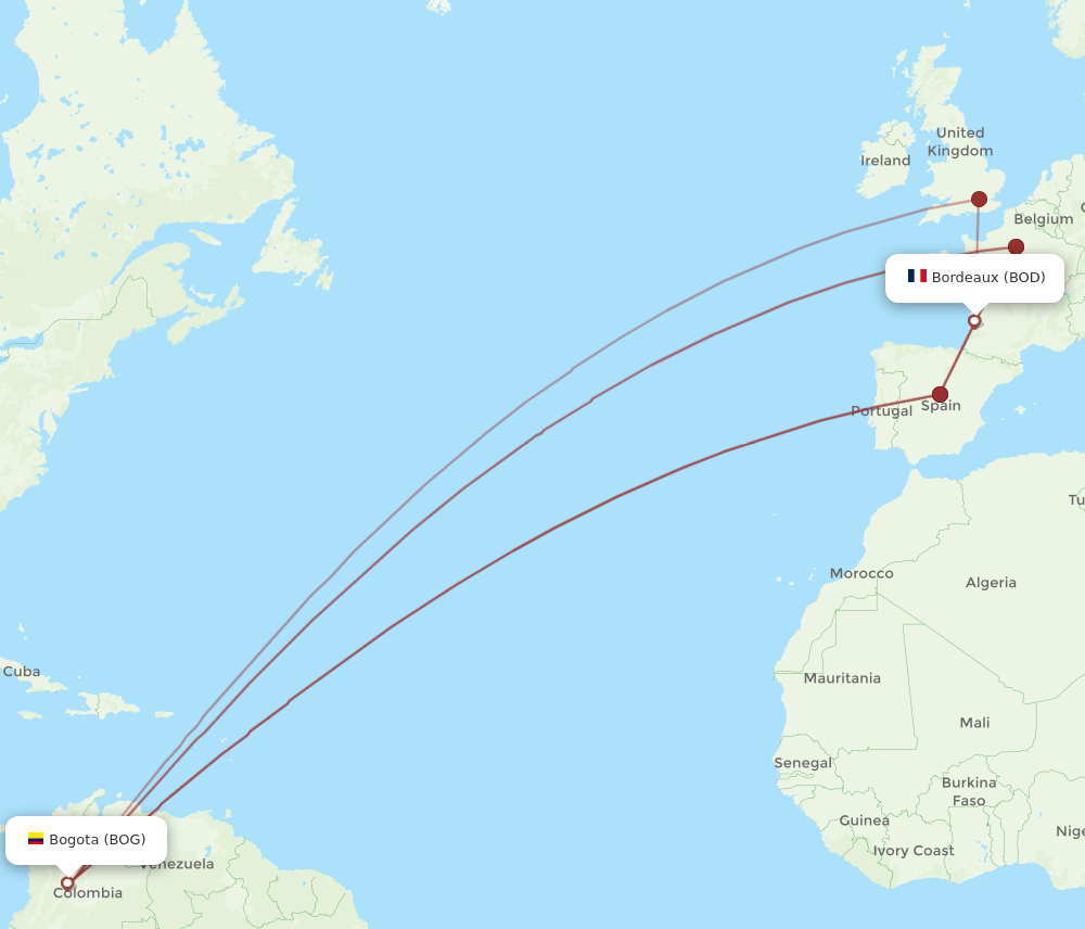 BOG-BOD flight routes