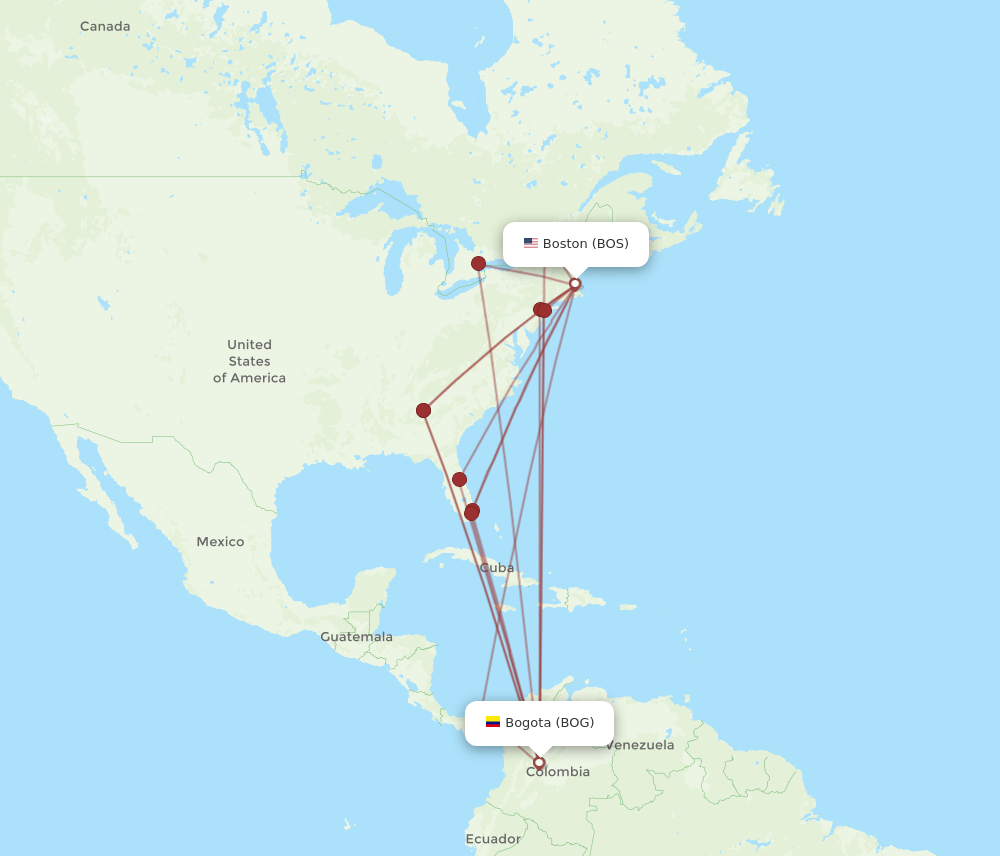 BOG-BOS flight routes